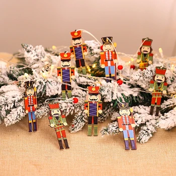 1set de Madeira Soldado quebra-nozes da Árvore de Natal Pendurando Decoração do Boneco quebra-nozes de Natal de Madeira Pendentes Para o Ano Novo em Casa Ornamentos
