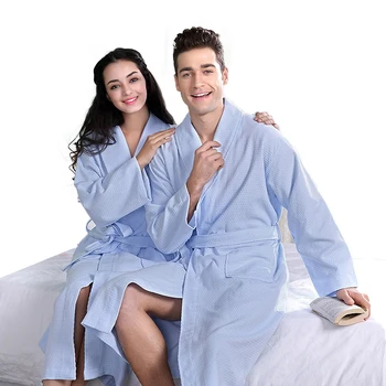 Roupão de banho das Mulheres Camisola de Algodão de Mens Pijamas Ladies Home Hotel amantes muito macio XLspring verão, outono branco