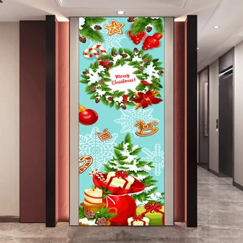 2pcs/set de Natal, Ano Novo Porta Etiqueta Bedroon Escada, Sala de estar Decoração Adesivos de Parede Peel & Stick Impermeável de PVC Cartaz