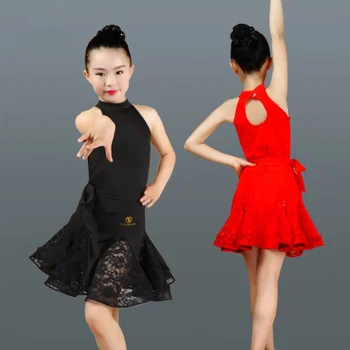 Novo Lace Vestido De Dança Latina Para Meninas Filho De Salsa, Tango, Dança De Salão De Baile Vestido De Concorrência Traje, As Crianças Praticam Dança De Roupas