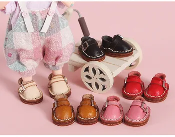 OB11 boneca sapatos são adequados para 1/12 do tamanho GSC simples P9 tamanho versátil, a sapatilha dia fivela de couro de vaca sapatos de boneca acessórios