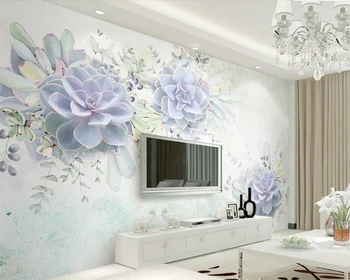 Beibehang papel de parede Personalizado de decoração de casa de mural de luz roxo fresco aquarela 3d suculenta PLANO de fundo murais de parede 3d papel de parede