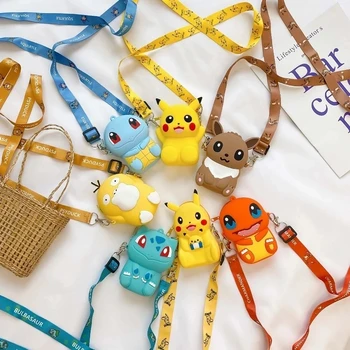 6 Estilos Japoneses De Pokemon Figuras De Ação Saco De Ombro Pikachu, Squirtle Bulbasaur Charmander Macio Silicone Coin Purse Chave De Caso