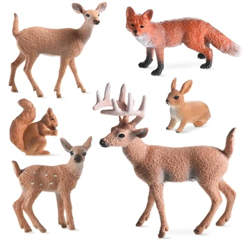 6 Pedaços De Mata Animais, Figuras De Criaturas Da Floresta Figuras De Esquilo Veado Coelho Família Estatuetas Em Miniatura Brinquedos