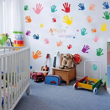 Infantil colorido Handprint Adesivos de Quarto de Cabeceira Sala de estar de plano de Fundo Decorativo de Parede do PVC Adesivos de Parede do Quarto de Crianças