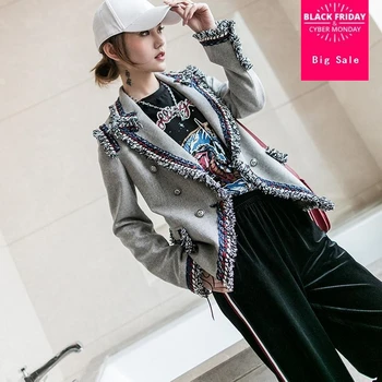 A marca de moda de Cinza, blazer de sarja 2020 primavera novas mulheres 's coreano versão dupla de mama pequena jaqueta de terno wj159 frete grátis