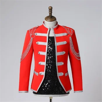 Pesado artesanal blazers, ternos vermelho uniforme militar desempenho cantor de baile performance em palco vestidos de noiva