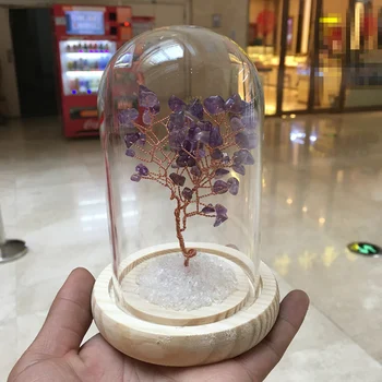 Mini Cristal ametista natural de quartzo gemMoney Árvore de Feng Shui Riqueza de Decoração de Casa em Miniatura, Bonecos de Festa de Presente de Cristal Árvore de Dinheiro