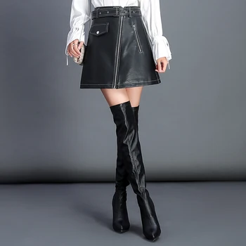 2020 nova primavera do plutônio das senhoras saia de couro curto slim saia de outono ultra saia curta feminina zíper mini-saia de inverno preto