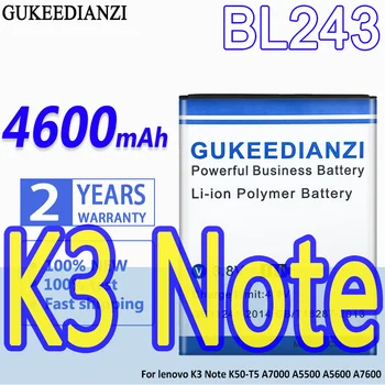 Alta Capacidade GUKEEDIANZI Bateria BL243 4600mAh Para lenovo K3 Nota K50-T5 A7000 A5500 A5600 A7600