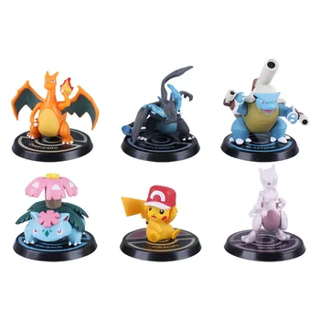 NOVO 6PCS/set TAKARA TOMY Pokemon Pikachu, Charizard Mewtwo Anime Brinquedos de Figura de Ação do Modelo de Boneca, Figura de Presentes de Natal para Crianças