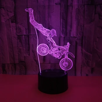 3D Noite do DIODO emissor de Luz de acrobacias de Moto Moto Motociclista Lâmpada 16Colors Mudança de Controle Remoto Candeeiros de Mesa de Brinquedos de Presente Para a Criança a Decoração Home