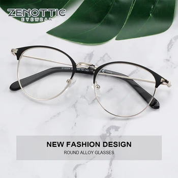 ZENOTTIC Liga de Óculos Semi-Quadro Mulheres Homens Rodada Quadro de grandes dimensões Miopia Óculos de Negócios Estilo de Metal Envoltório de Óptica, Óculos