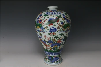 antigo MingDynasty vaso de porcelana,peixes Multicores garrafa,mão carved artesanato /coleção & adorno,frete Grátis