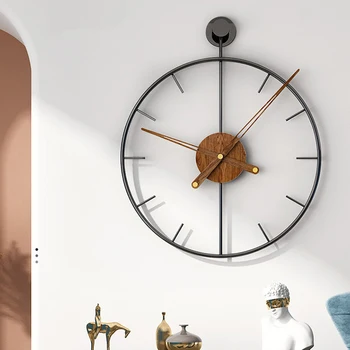 Luxo do Grande Relógio de Parede Moderno Metal Madeira Silenciosa de Relógios de Mecanismo de Relógios de Parede Nórdicos Horloge Decoração de Sala de estar FY15YH