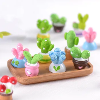 Modelagem de Cactus Vasos com Plantas, desenhos animados Anime Figura Garrafa Verde Ornamentos DIY Artesanato de Resina Assembleia de Carne Decoração Figma Presentes