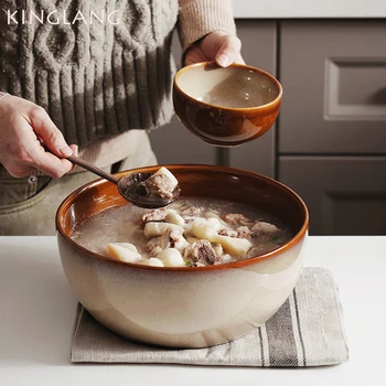 KINGLANG Super Bowl Grande 2400ml Cerâmica Soup Bowl pequeno-Almoço Enorme Tigela