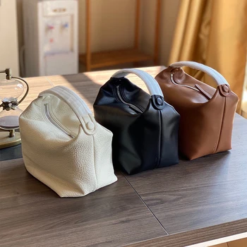 De couro novo minimalista ins estilo saco de mão caixa de almoço bolsa saco de mão portátil mini saco de mulheres