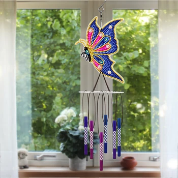 Novo Animal de Borboleta Wind Chime DIY Diamante Pintura Wind Chime Ornamento 5D Diamante Mosaico, Bordados de Artesanato, Decoração Presente