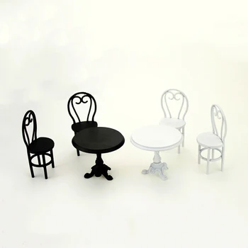 3Pcs 1/12 Casa de bonecas em Miniatura de Metal, Mesa de Jantar, cadeiras de Simulação do Modelo de Mobiliário para Mini Decoração de Casa de bonecas Acessórios