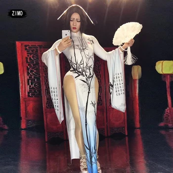 sexy um pedaço hanfu chinês vestido cantora de Boate Barra de Estágio, trajes de Festa de Formatura de desempenho de dança de roupas de show no palco