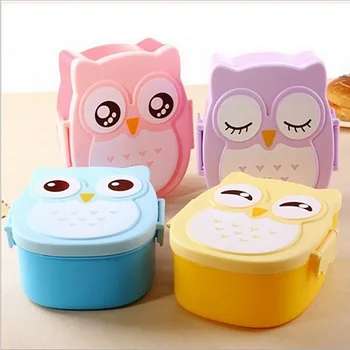 Cartoon Coruja Caixa de Almoço para as Crianças Portátil Japonês Bento Refeição Caixas de Armazenamento de Alimentos Recipiente de Crianças da Escola do Office
