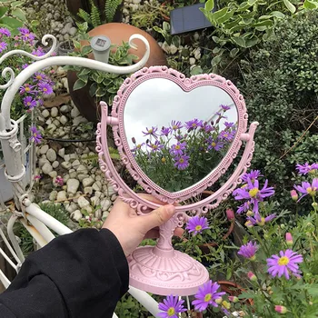 CASHOU83 Desktop Espelho de Maquilhagem AMOR Europeia retro Gótico Espelho Borboleta Rosa Decoração de Beleza Ferramenta Redonda Oval em Forma de Coração de Espelho
