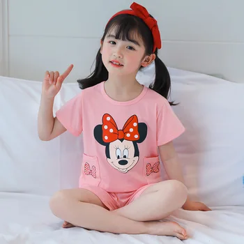 Meninas Pijamas Enfant Pijamas De Crianças Conjuntos De Vestuário Crianças Pijamas 2-12 Anos De Verão Dos Desenhos Animados De Disney Do Rato De Minnie Do Pijama