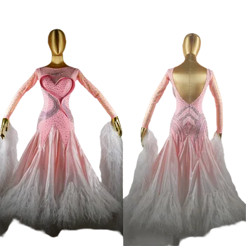 WHYNOT de DANÇA 3D Penas Personalizado Salão de Valsa, Flamenco Padrão Dança Vestido de cor-de-Rosa Concorrência Rápido, Frete Grátis