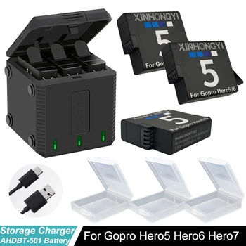 1600mAh Ir Pro hero5 Hero7 bateria + Tipo-C 3 Slots de armazenamento de caixa de um carregador para a GoPro hero8 herói 7 Herói 6 Hero 5 acessórios para câmeras