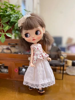 Blythe roupas vestido Floral curto camisa saia longa 1/6 30cm BJD menina anime (Ajuste para Pullip,Ob24, Licca)