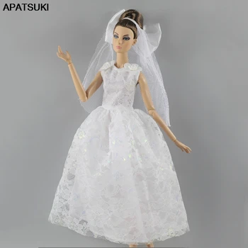 Branco Boneca De Moda De Vestido De Noiva Para A Boneca Barbie Com Roupas & Véu 1/6 Boneca Acessórios De Vestido De Festa Para A Roupa Da Boneca Barbie