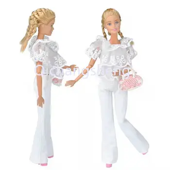 1/6 BJD Boneca Roupas Clássico Branco Multi Plissado Superior Calças Conjunto de Roupas Para a Barbie Acessórios Camisa & Calças e Calçados & Saco de Brinquedos