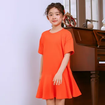 as crianças verão meninas vestidos de 2020 casual algodão plissado vestidos de idade 4 6 8 10 12 14 Anos simples roupa das crianças vestidos de laranja