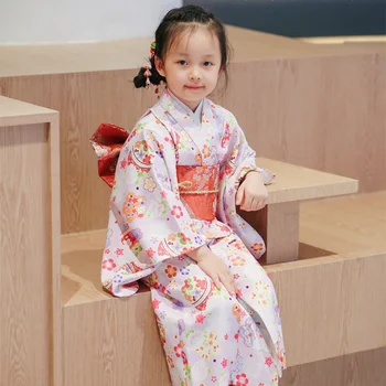 Menina japonesa Tradicional Quimono Com Cinto de Crianças com Bonito Padrão floral Tradicional Quimono Conjunto Padrão de Flor Quimono Conjunto LC992