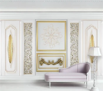 Papel de parede personalizado 3d white papel de parede de ouro da europa de arte esculpida na parede do fundo sala de estar, quarto, restaurante mural Обои