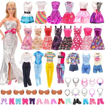 Barwa 41 Peças de Roupa da Boneca Barbie=5 Saias+5 Tops, Calças+10 Saias Curtas+10 Sapatos+6 Colares+5 Óculos de sol