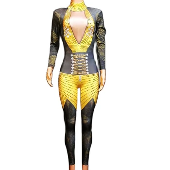 Brilhantes Diamantes de Impressão 3D Mulheres Macacões Collant Trecho sem encosto Bodysuits Cantor de Desempenho do Estágio de Dança Jazz Traje