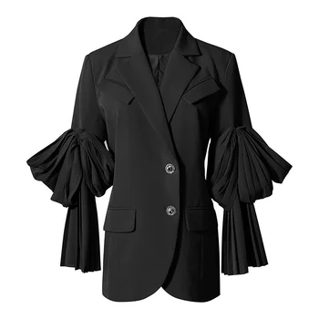 2021 Outono Plissado Chic Cáqui Casacos Novos Coreano Jaqueta Elegante Design Moderno Peças De Vestuário Senhoras Modernas Senhora Outerwear
