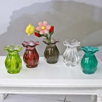 2Pcs 1:12 Miniaturas de Dollhouse Vaso de Vidro Vaso Vaso de Enfeite Multi Cor de Garrafa Modelo de Decoração