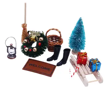 1:12 Escala Casinha De Bonecas Em Miniatura Kit De Quarto De Acessórios De Natal Botas De Árvore De Modelo De Simulação De Cena